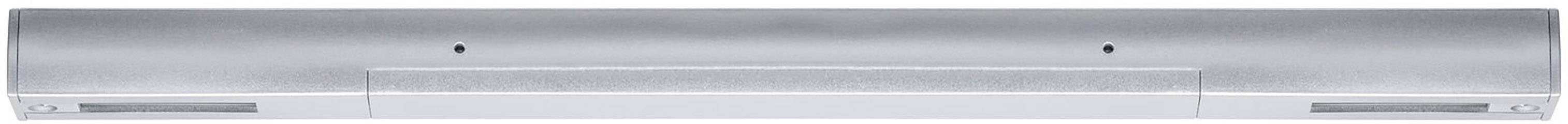 A silver air conditioning unit mounted on a wall, with a slim, rectangular design and air intakes on the sides.