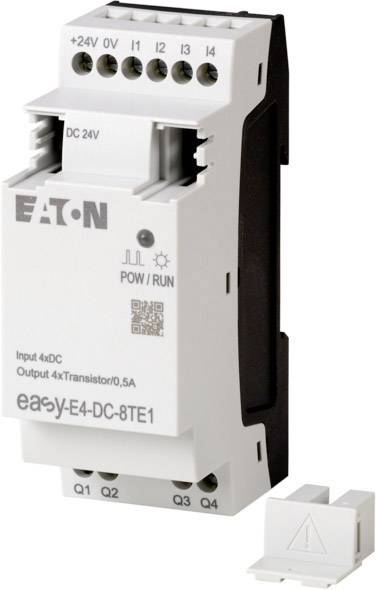 Eaton industrial relay, model easy-E4-DC-8TE1, white colour, with DC 24V connection, inputs and outputs labelled.