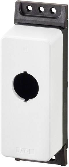 White housing cover with a central circular cutout and three mounting holes at the top.