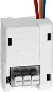 White electric plug with three multi-coloured wires at the top. Wire sockets visible underneath.
