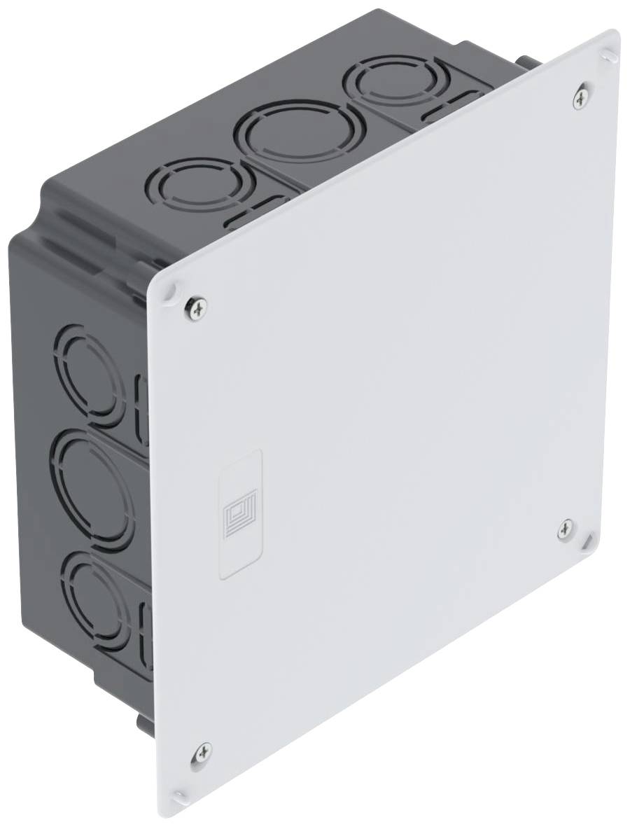A rectangular, grey electronic control box with a circular recess on the side, which is likely intended for cable management.
