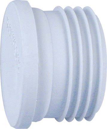 A white, cylindrical plastic stopper with multiple grooves, photographed from the side.