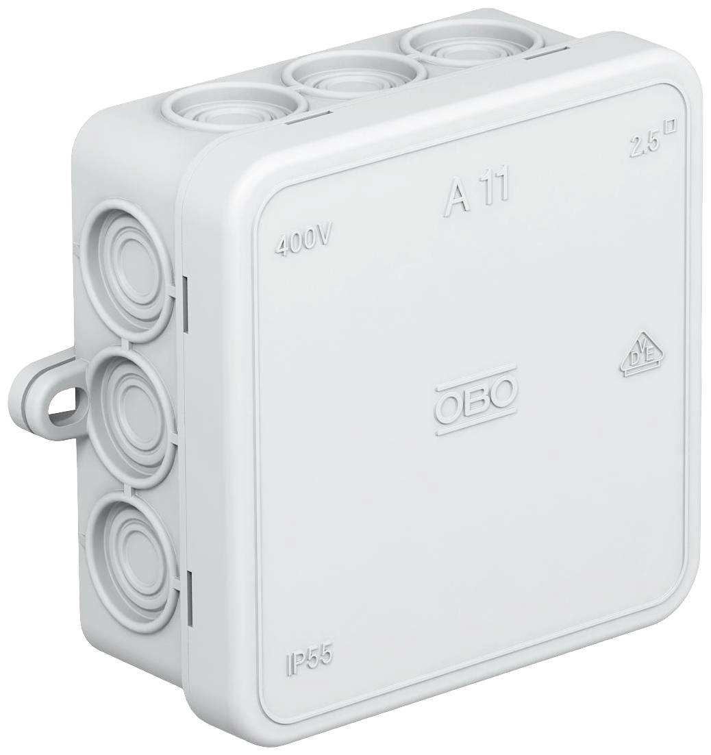A square grey junction box with multiple connection openings on its sides. Markings: '400V', 'A 11', 'IP55'.
