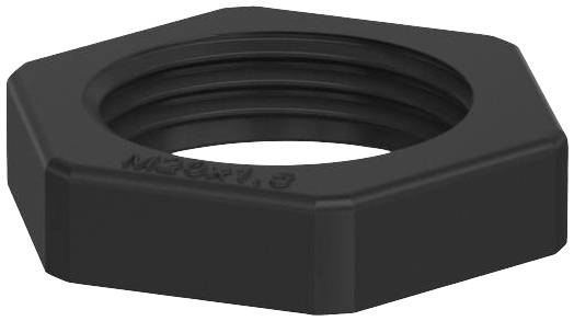 Black metal hexagonal nut, M36x1.5, with visible internal thread; resting on a white background.