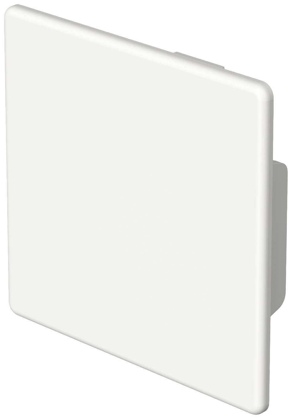 A square, white wall switch without visible buttons or markings.