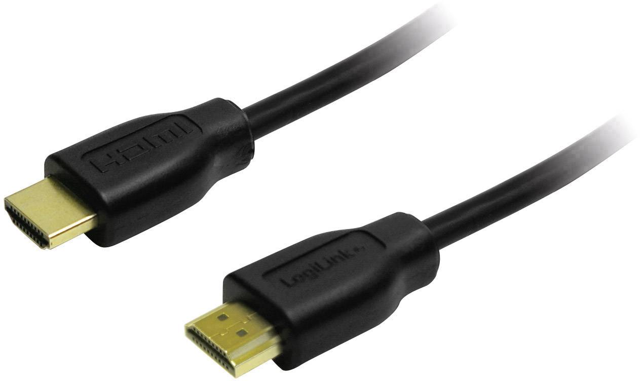 Black HDMI cable with two plugs at the ends; suitable for transmitting audio and video signals between devices.