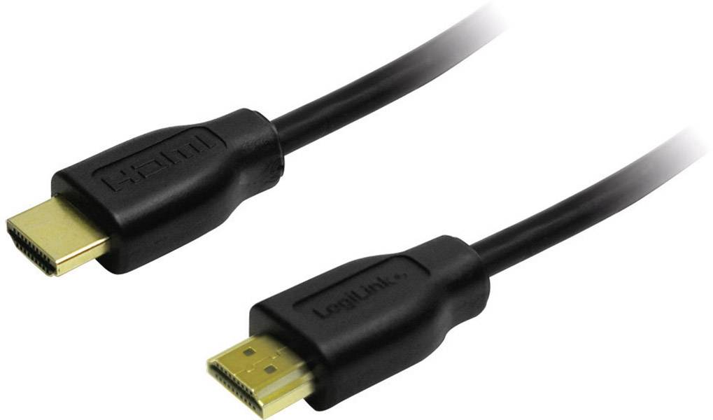 HDMI cable with two black connectors for transmitting audio and video signals, suitable for televisions and monitors.