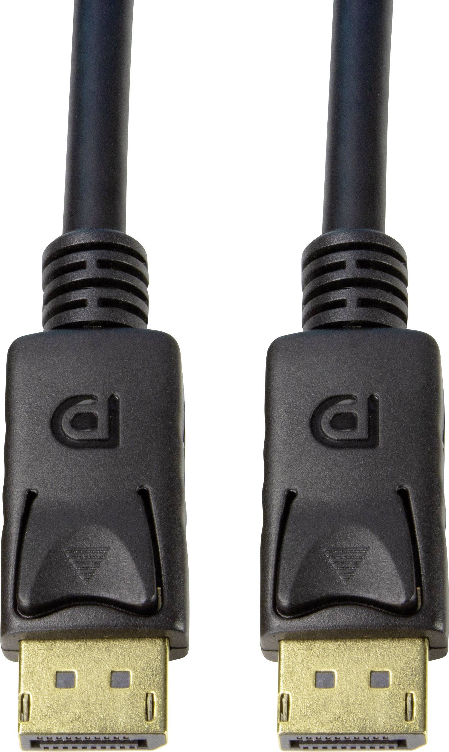 Two black DisplayPort cables with golden connectors side by side.