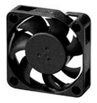A small, square black fan with five blades, typical of computers or electronic devices for cooling.