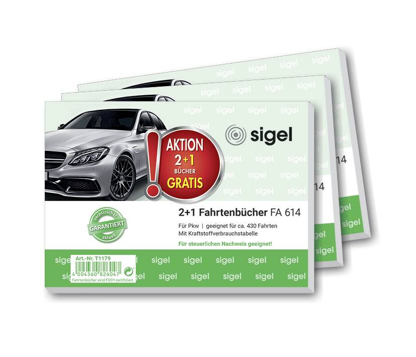 'Offer: Buy 2, Get 1 Free.' Three green logbook packages with car illustration; suitable for passenger vehicles, tax-deductible.