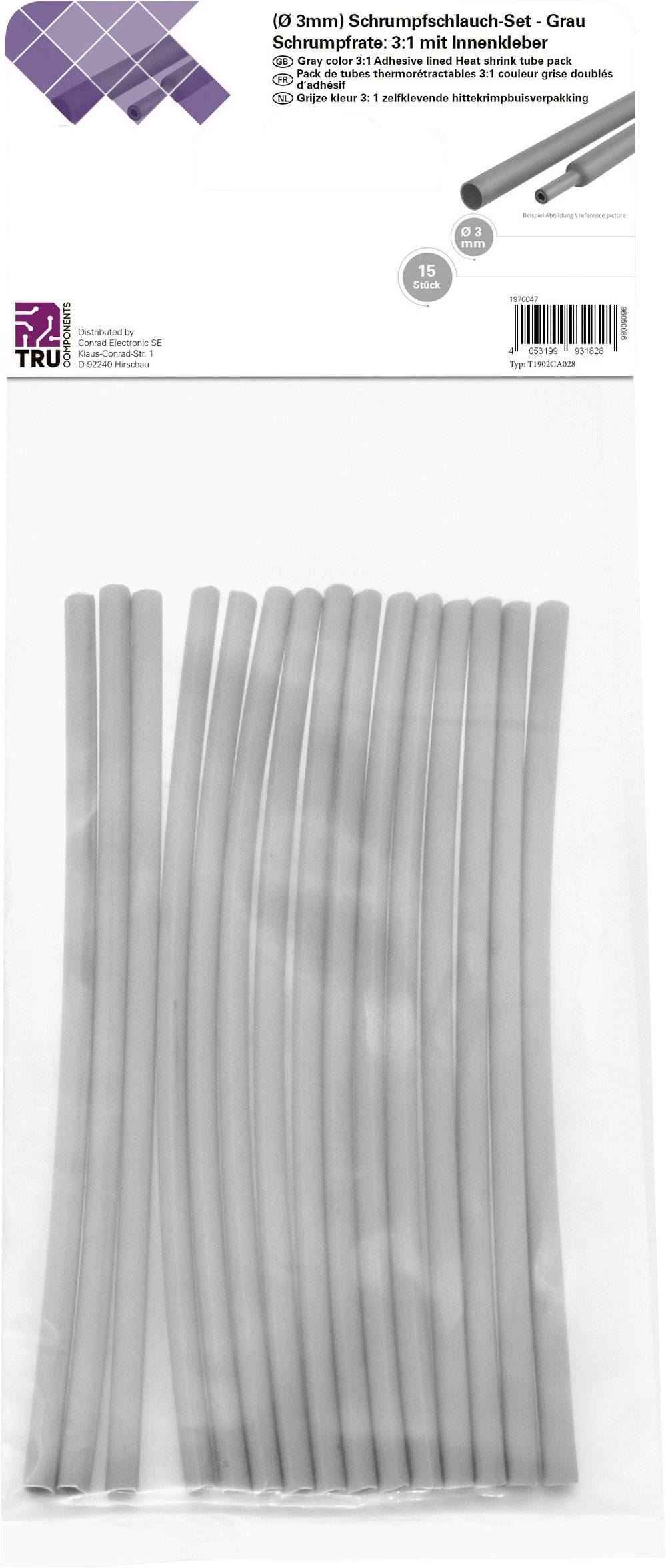 TRU COMPONENTS T1902CA028 Heatshrink set Grey 3 mm 1 mm Shrinkage:3:1 15 pc(s)