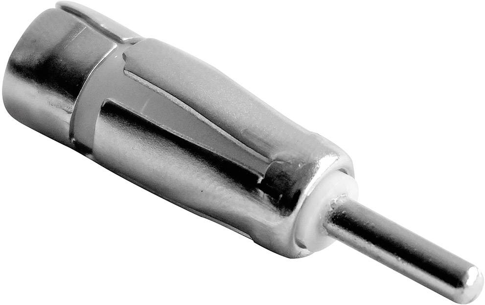 A silver antenna plug, commonly found in radio devices and old television aerials, with a smooth cylindrical metal body.
