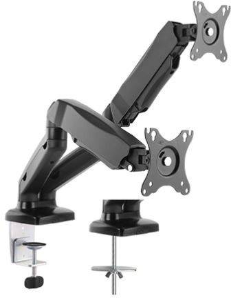 Dual Monitor Mount with Two Adjustable Arms and Clamp Fixing. Suitable for Office Workstations to Optimise Screen Layout.