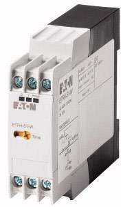 A white-grey Eaton ETR4-51-W time relay with multiple connection terminals and a setting dial for time adjustment.