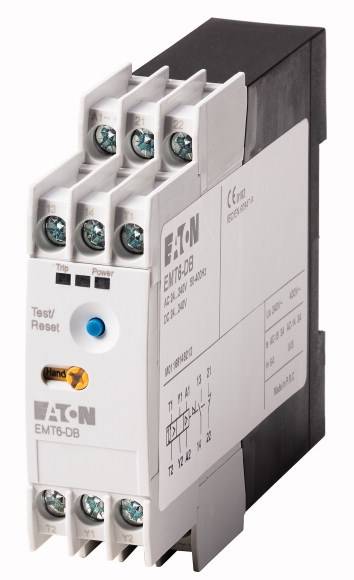 An electronic device with multiple terminal connections and a label reading 'Eaton EMT6-DB'. It is used for controlling electrical systems.