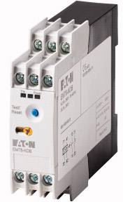 An electrical monitoring relay by Eaton, model EMR6, with multiple connection options and a test/reset button.