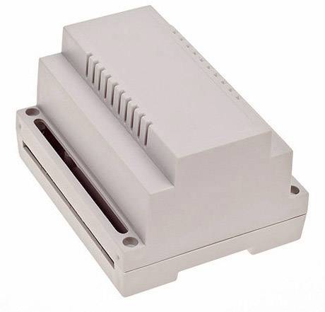 A white electrical enclosure with ventilation slots and mounting holes, suitable for housing electronic components.