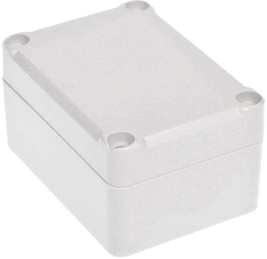 Rectangular grey plastic casing with rounded corners and visible screw holes at the four corners.