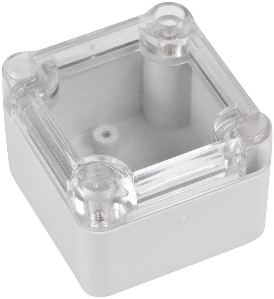 Small, transparent plastic container with a removable lid and square shape.
