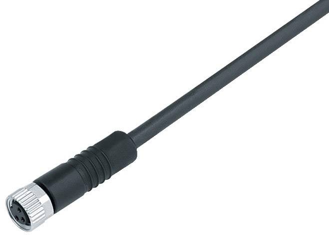 Black cable with a round plug at the end, showing a four-pole design, used for electronic connections.