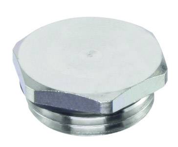 A silver, hexagonal metal bottle stopper against a white background.