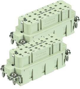 Two grey, rectangular connectors with multiple contact points and screw fastenings; upper labelling shows a sequence of numbers.