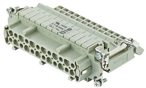 Industrial connector with multiple sockets for electrical connection, marked with technical specifications on the surface.