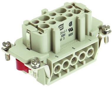 A rectangular electrical connector with multiple connection openings and screw fastenings, suitable for 830V and 500V.