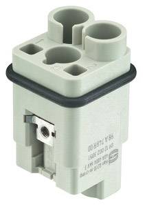 Grey socket adapter with two round and one screw-shaped connection, black ring at the base, for electrical connection.