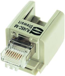 RJ45 network plug, pictured on a white surface. Essential for network connections, especially in LAN setups.