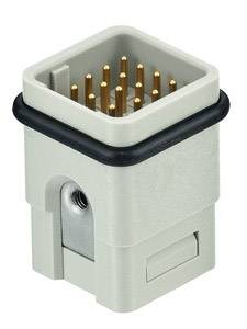 A rectangular, multi-pole connector with a grey housing and gold-plated contact pins.