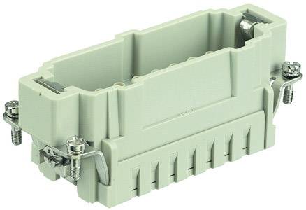 Beige plastic connector housing with side screw fixings and multiple slots for electrical connections.