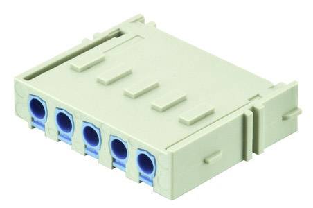 A pluggable terminal block with five blue connection terminals in a light grey housing, commonly used in electrical applications.