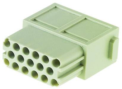 A green connector plug with twelve round connection apertures arranged in two rows.