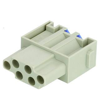 A grey electrical plug adapter with five holes on the front.
