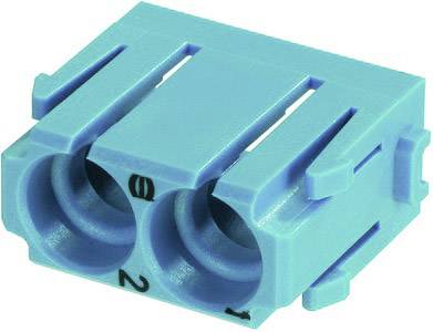 Two-pole blue electrical connector with numbered apertures for cable connection.