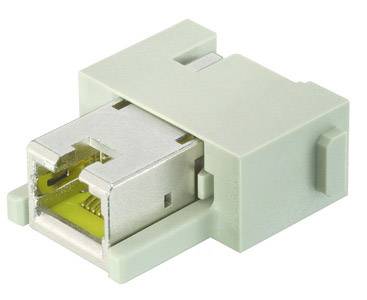 Green RJ45 keystone coupling adapter for network cable connections, showing the Ethernet socket.