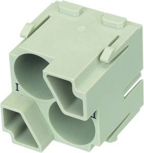 Green connector with three different slots: circular, triangular, and rectangular.