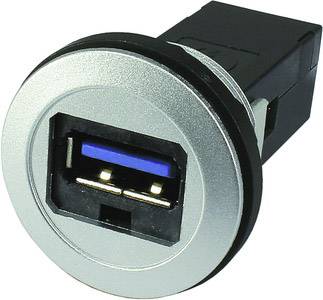 Round USB socket with black housing and blue interior, suitable for installation in electronic devices for data transfer.