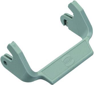 A green plastic holder with side hooks.