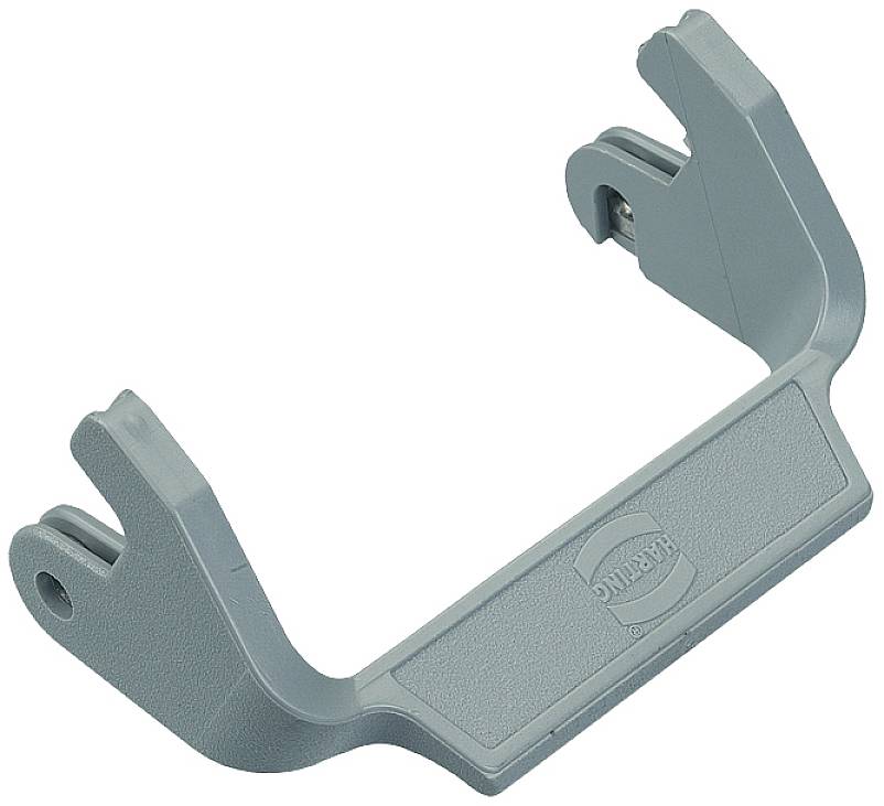 Grey plastic component with a curved design that encloses a rectangular area. Suitable for mechanical fastenings.