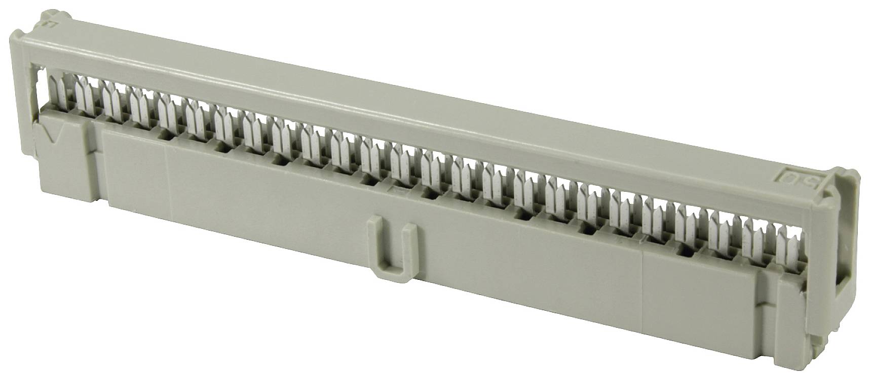 A grey connecting comb or bridge comb for electrical switching units, used in terminal blocks for voltage distribution.