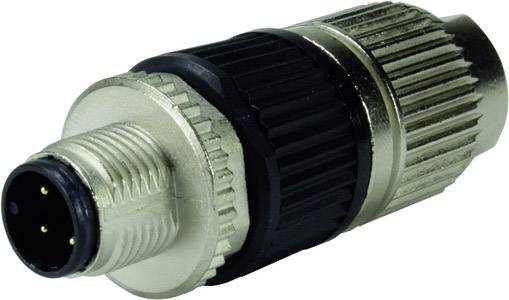 A five-pin, cylindrical metal plug with a black plastic segment, suitable for industrial or electronic applications.