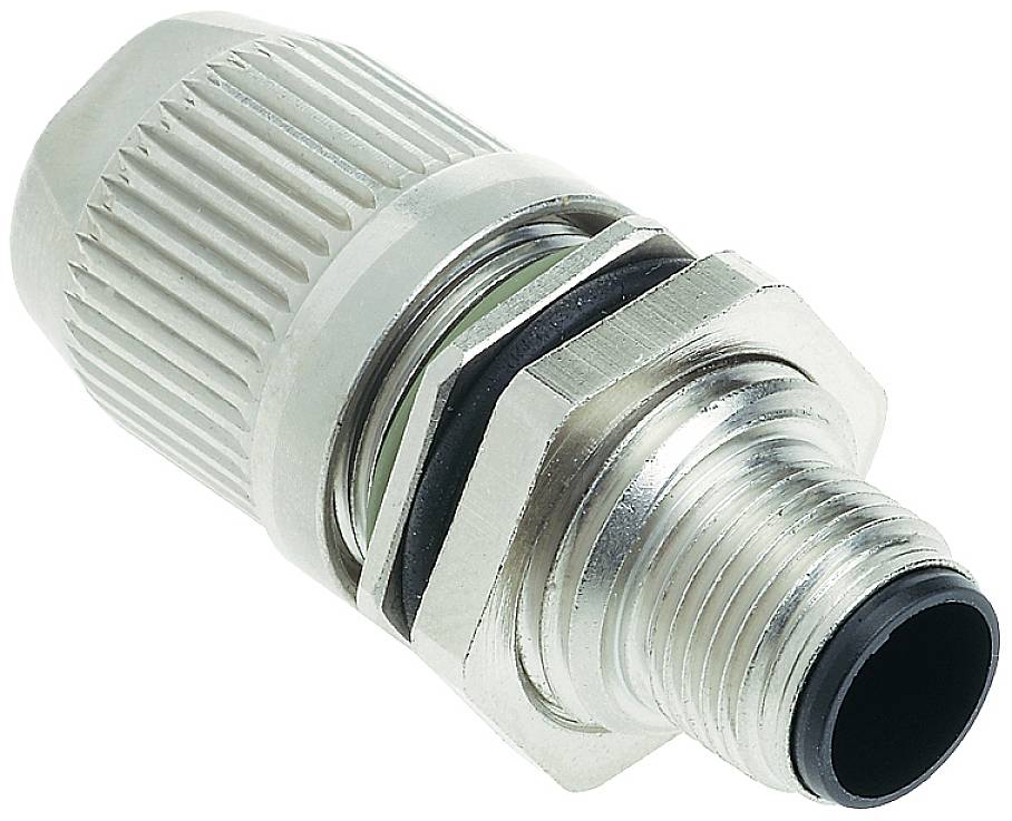 Metal coupling piece with thread and knurled grip, commonly used in electrical and mechanical applications.