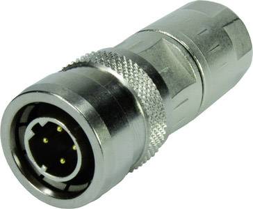 Metallic circular connector with multiple golden contacts internally. Suitable for electrical connections.
