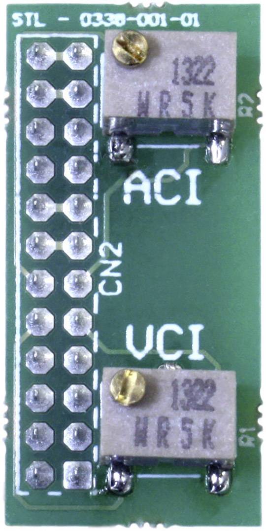 Electronic printed circuit board with two soldered sensors. The inscriptions 'ACI' and 'UCI' are visible. Used in technical devices.