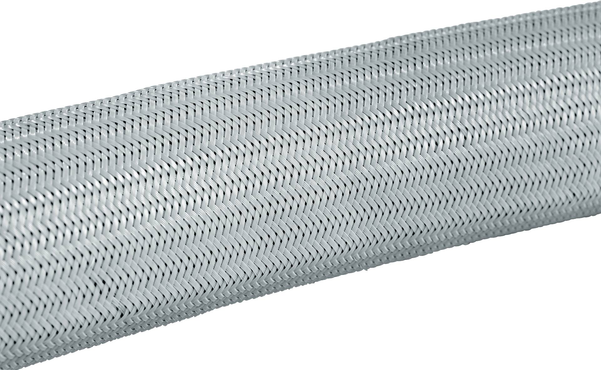 Metal hose with braided structure, showing detailed view of the material. Used for flexible and pressure-resistant connection.