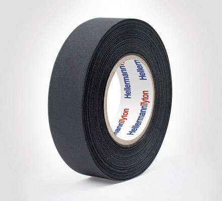 Black insulating tape with brand print on the inner roll. Suitable for cable insulation and fastenings.