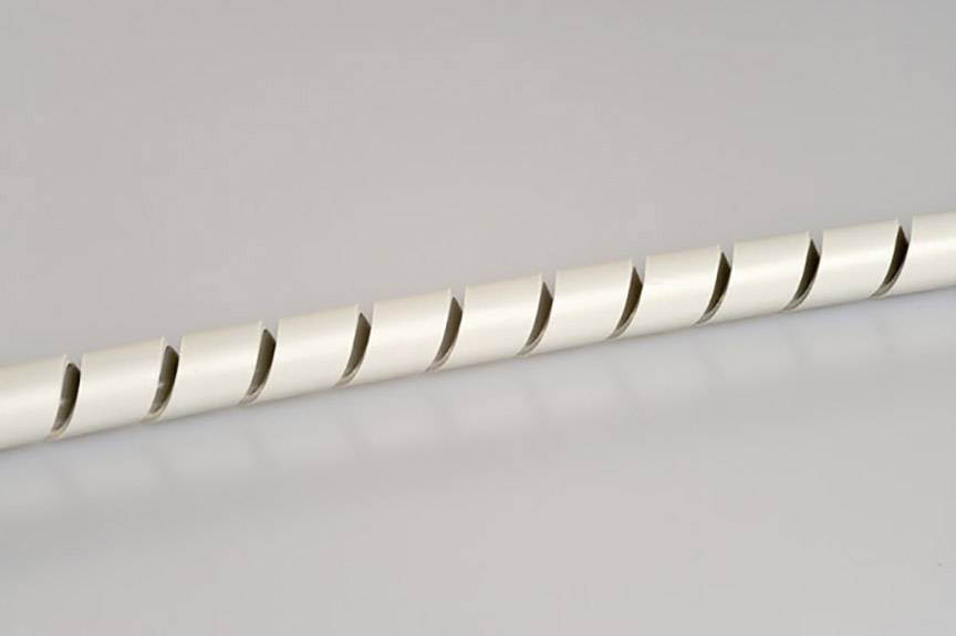 A white spiral binding lying on a grey background.