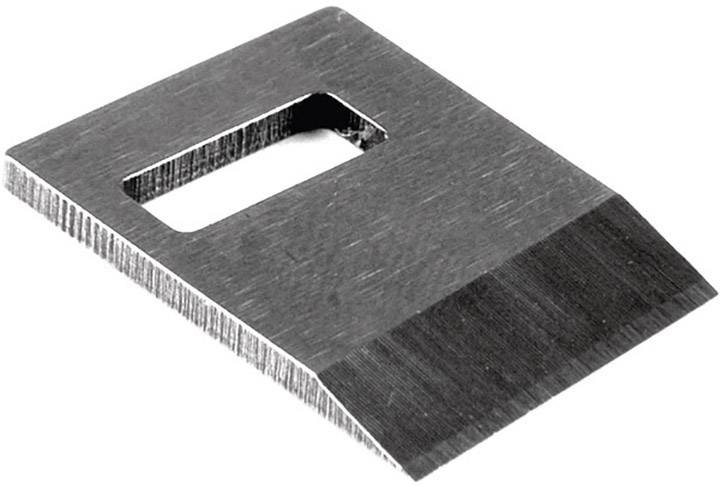 Aluminium precision blade with rectangular opening and bevelled cutting edge, suitable for fine cuts and detailed work.